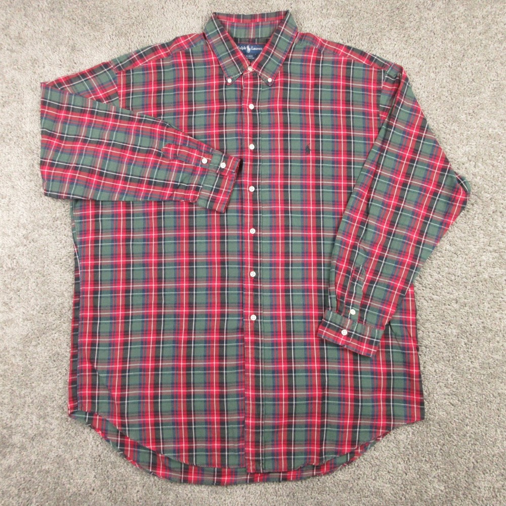 Vintage Polo Ralph Lauren Shirt Mens XL Green Red Plaid Blake Oxford Button Up